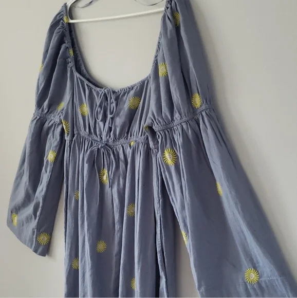 Free People Emory Embroidered Cotton-Linen Blend Maxi Dress size L - Picture 9 of 10
